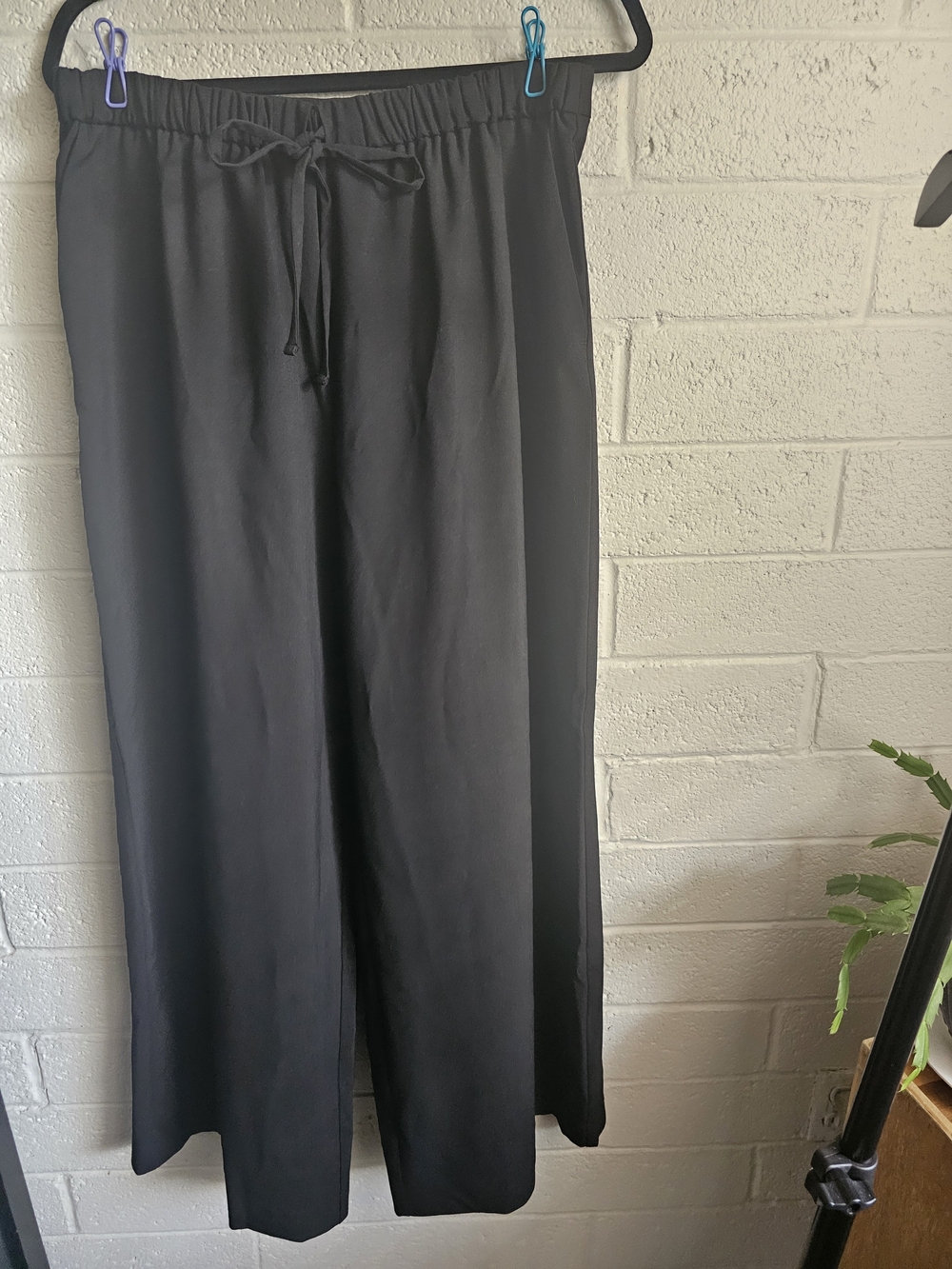 Black Wide Leg Palazzo Pants Elastic Waist Drawstring Size M